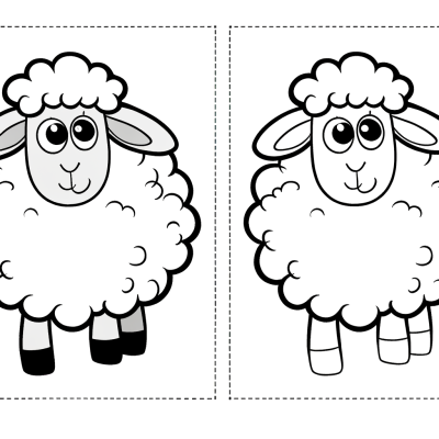 Coloring page of a cute woolly sheep with thick fluffy coat outline for kids to color