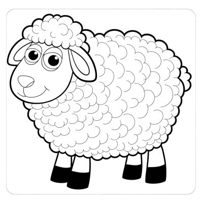 Coloring page of a woolly sheep with thick fluffy coat outline drawing
