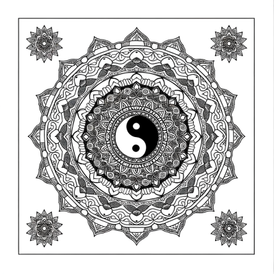 Yin yang mandala coloring page featuring balanced design with intricate patterns for meditation and relaxation