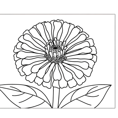 Zinnia flower coloring page with detailed petals and center for bright cheerful coloring