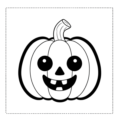 Friendly cartoon jack-o-lantern coloring page with thick black outlines and smiling face on white background