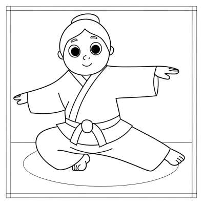Coloring page of aikido practitioner in traditional gi performing defensive martial arts move