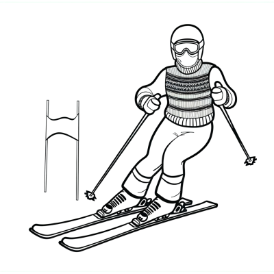 Alpine skier in action going through slalom gates coloring page