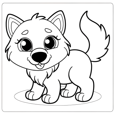 Arctic wolf coloring page showing a wolf with pure white fur in a detailed line art style
