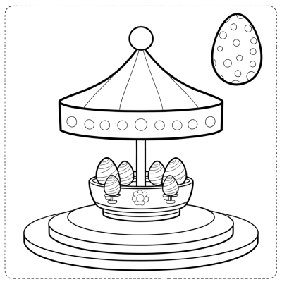 Easter egg carousel spinning coloring page with decorated eggs on a merry-go-round