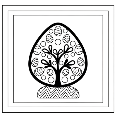 Easter egg tree coloring page showing a tree with decorative Easter eggs hanging from branches