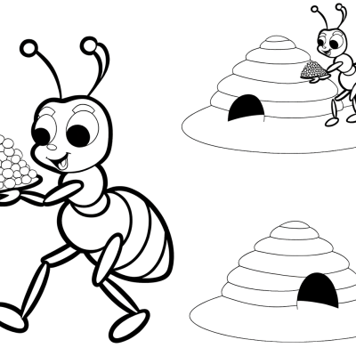 ant carrying food to anthill coloring page