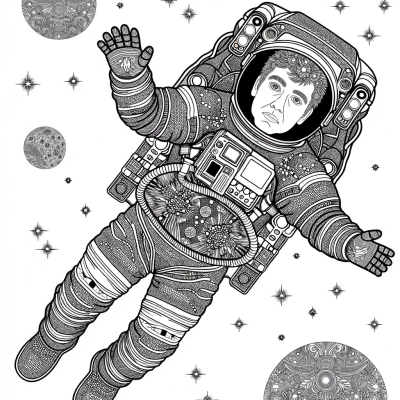Astronaut floating in space coloring page