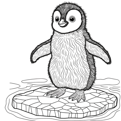 baby penguin standing on ice coloring page