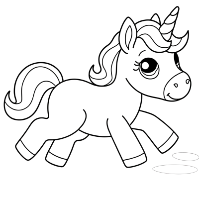 Baby unicorn foal playing coloring page
