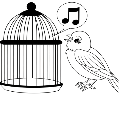 Canary singing in a decorative cage coloring page