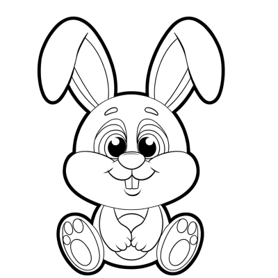 Cartoon Easter bunny coloring page with big floppy ears and friendly smiling face with thick black outlines