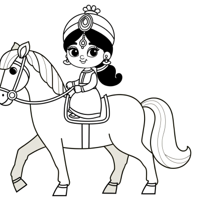 Cartoon princess on a white horse coloring page