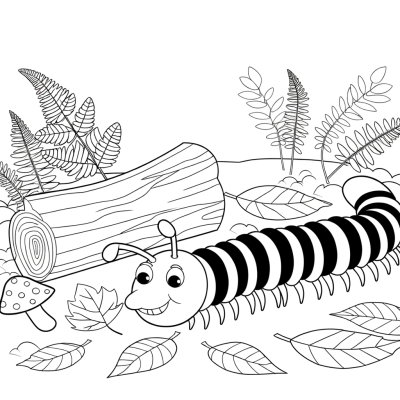 Centipede crawling on forest floor coloring page