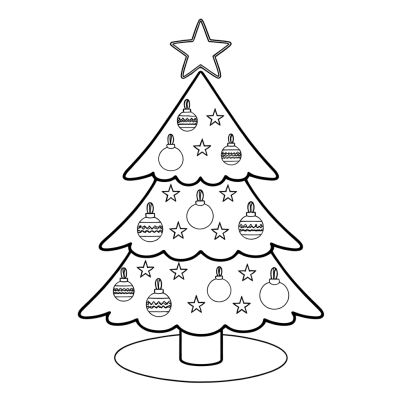 Christmas tree with ornaments and star coloring page