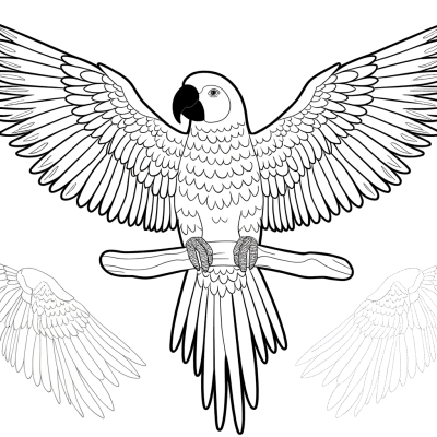 colorful parrot with spread wings coloring page