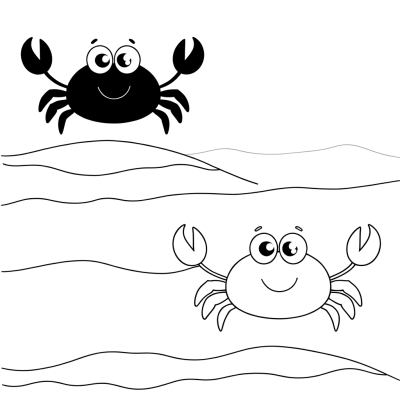 Crab walking sideways on beach coloring page