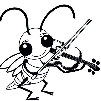 Illustration of a cricket playing a violin