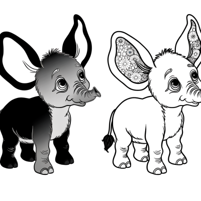 Cute baby elephant with big ears coloring page