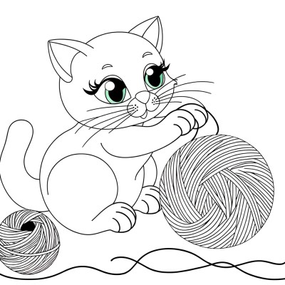 cute cat playing with yarn coloring page