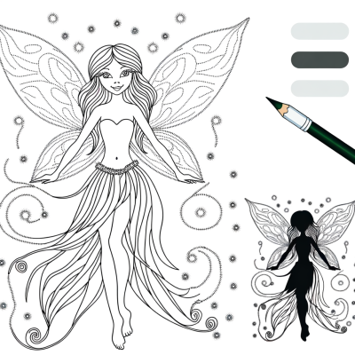 cute fairy with sparkly wings coloring page