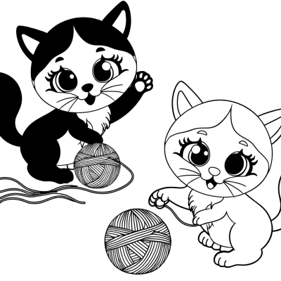 Cute kitten playing with a yarn ball