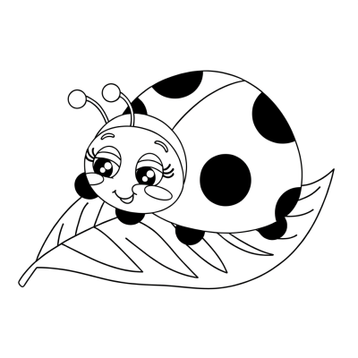 Cute ladybug sitting on a green leaf coloring page