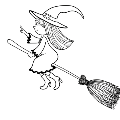 Cute witch flying on a broomstick coloring page
