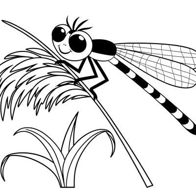 Damselfly resting on a reed coloring page