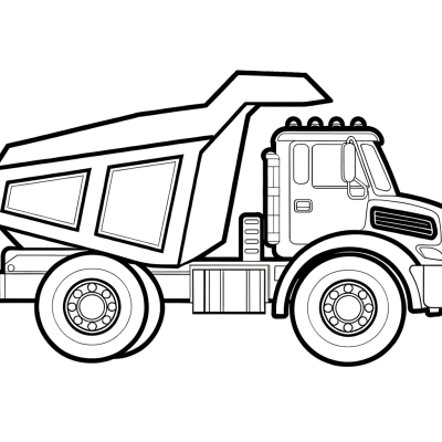 Coloring page of a dump truck at a construction site