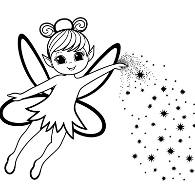 Fairy flying with pixie dust coloring page