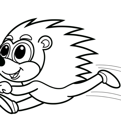 Fast cartoon hedgehog running at super speed coloring page