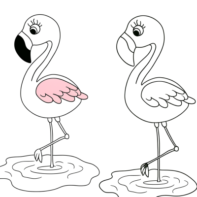 flamingo standing in water on one leg coloring page