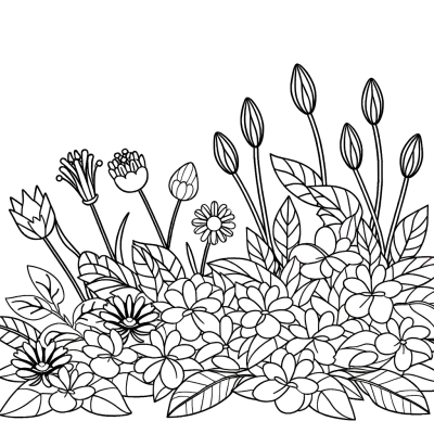 Flower garden coloring page with vibrant designs