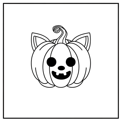 Friendly cartoon pumpkin coloring page with cat ears decoration in simple line art style