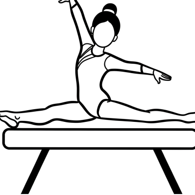 Coloring page of a gymnast balancing on a beam