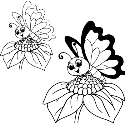 happy butterfly on flower coloring page