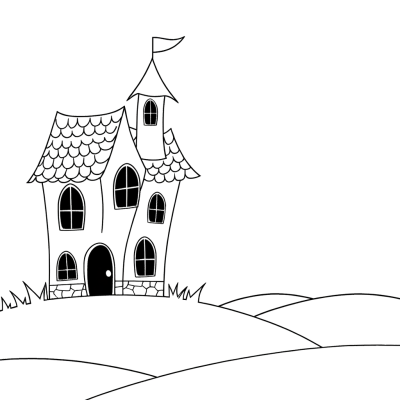 Illustration of a haunted house on a hill for coloring