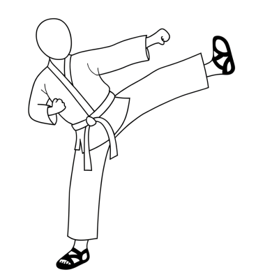High-action karate kick coloring page
