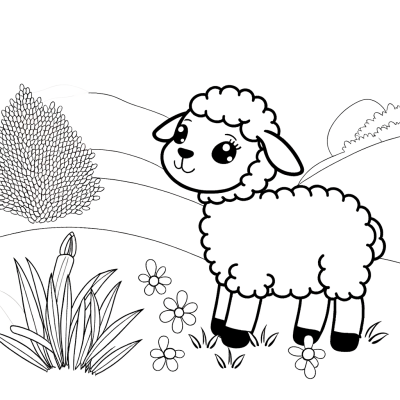 Lamb in a colorful Easter meadow with flowers