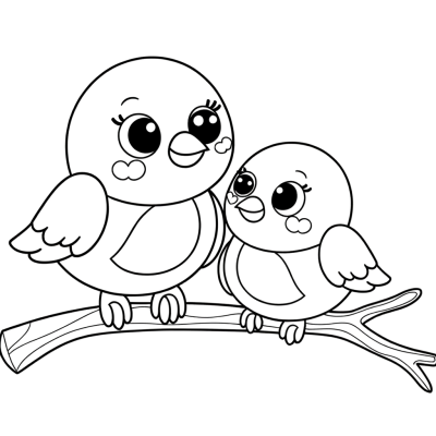 Love birds sitting together on a branch coloring page