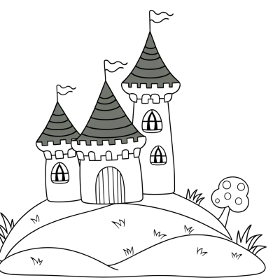 Magical castle on a hilltop coloring page
