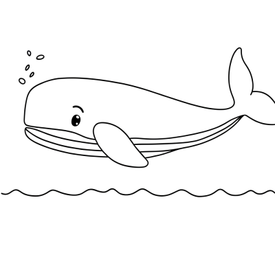 Coloring page of a majestic whale swimming in the ocean
