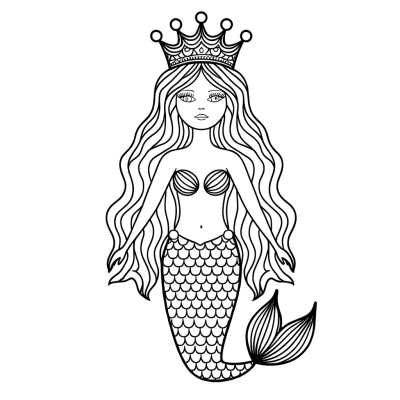 Mermaid princess with crown coloring page