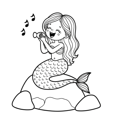Mermaid sitting on a rock singing coloring page