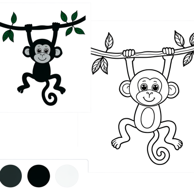 Monkey swinging from jungle vines coloring page