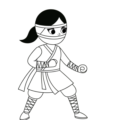 ninja in action pose coloring page
