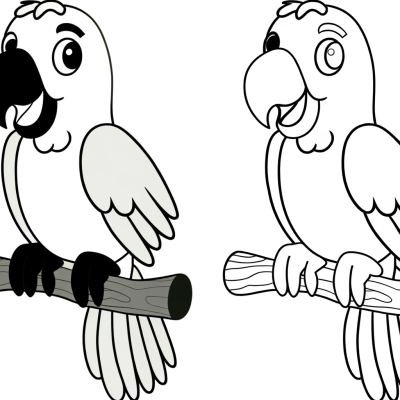 Coloring page of a parrot talking on a perch
