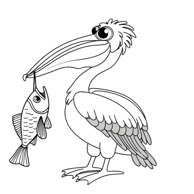 Pelican holding a fish in its beak coloring page