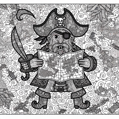 Pirate holding a treasure map coloring page